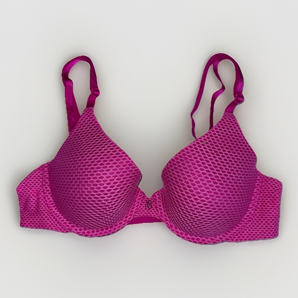 Victoria's Secret Uplift Semi Demi Bra 32B Pink Mesh Lightly Lined Underwire